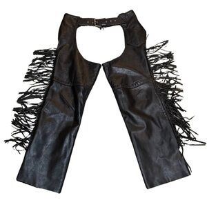 Vintage Black Leather Riders Fringe Chaps